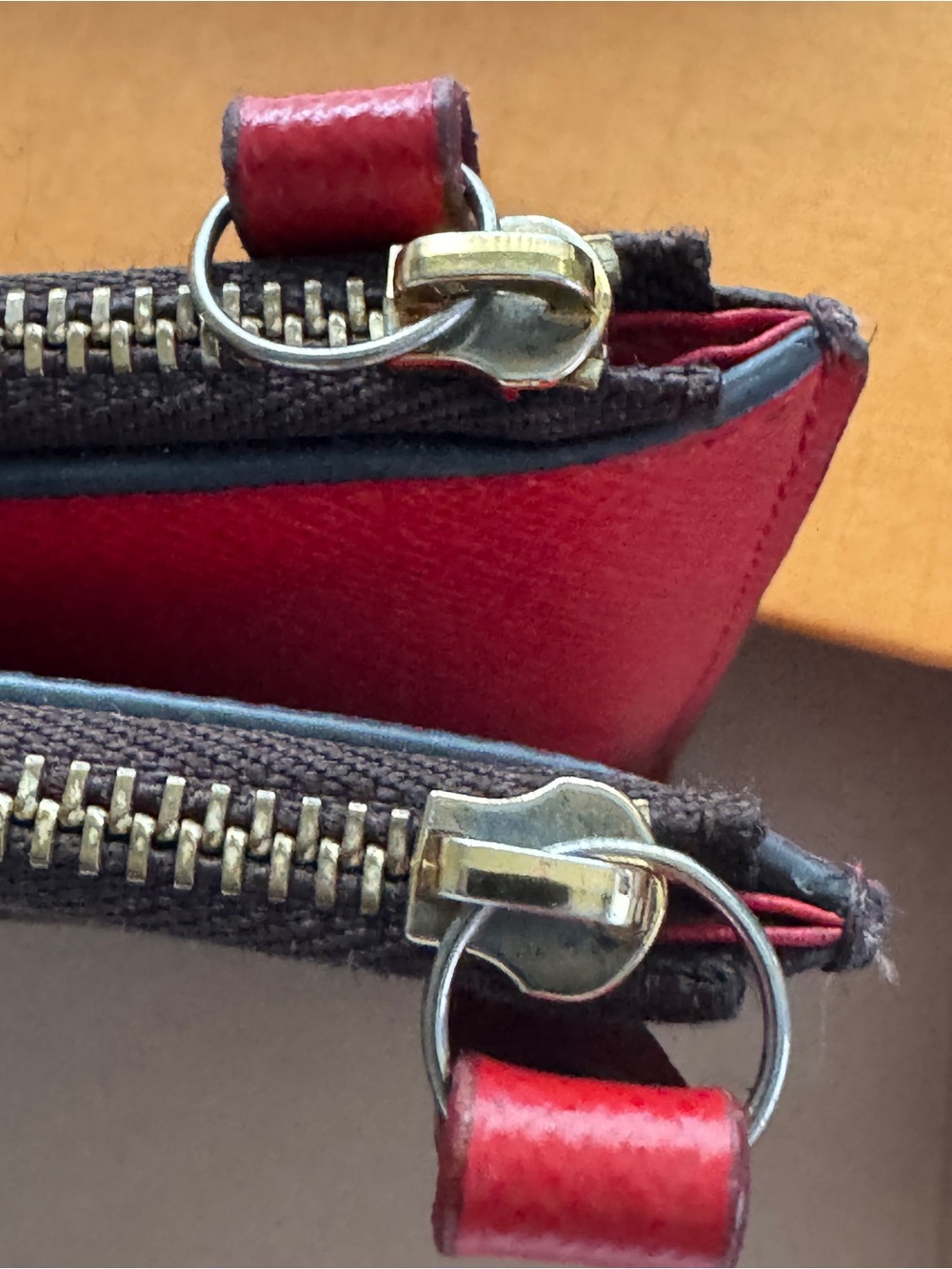 Louis Vuitton Monogram Zip Pouch in Brown with Red Accent - Picture 5 of 8